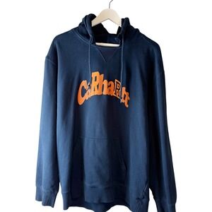 Carhartt Work in Progress Hooded Amherst Sweatshirt Navy Orange Logo Men's XL